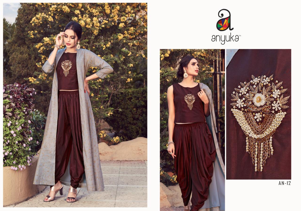 Anyuka An-09 To An-17 Series By Anyuka Beautiful Colorful Stylish Fancy Casual Wear & Ethnic Wear & Ready To Wear Modal Satin Handwork Kurtis With Palazzo At Wholesale Price