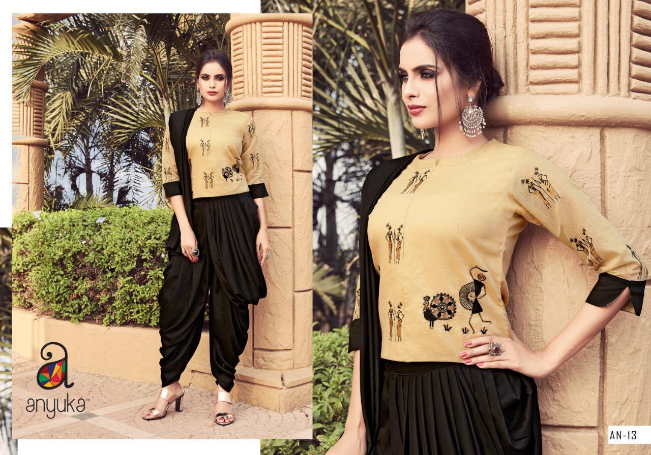Anyuka An-09 To An-17 Series By Anyuka Beautiful Colorful Stylish Fancy Casual Wear & Ethnic Wear & Ready To Wear Modal Satin Handwork Kurtis With Palazzo At Wholesale Price