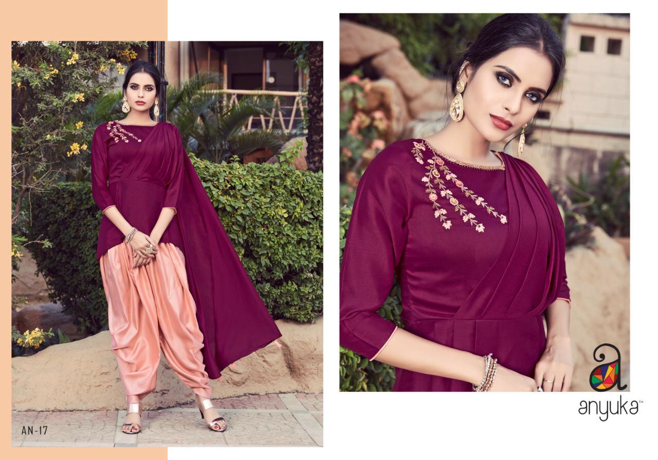 Anyuka An-09 To An-17 Series By Anyuka Beautiful Colorful Stylish Fancy Casual Wear & Ethnic Wear & Ready To Wear Modal Satin Handwork Kurtis With Palazzo At Wholesale Price