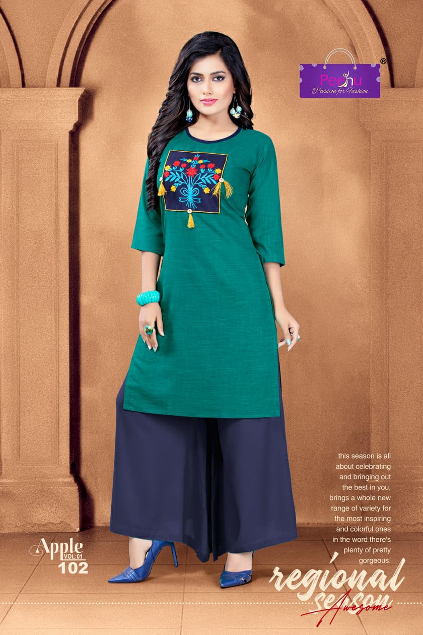 Apple By Peehu 101 To 106 Series Stylish Fancy Beautiful Colorful Casual Wear & Ethnic Wear Rayon Two Tone Printed Kurtis With Bottom At Wholesale Price