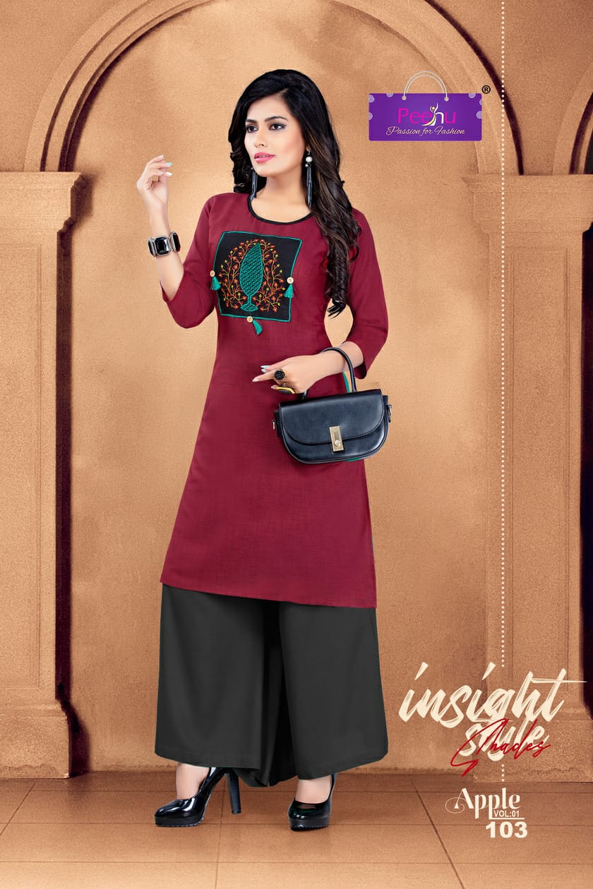 Apple By Peehu 101 To 106 Series Stylish Fancy Beautiful Colorful Casual Wear & Ethnic Wear Rayon Two Tone Printed Kurtis With Bottom At Wholesale Price
