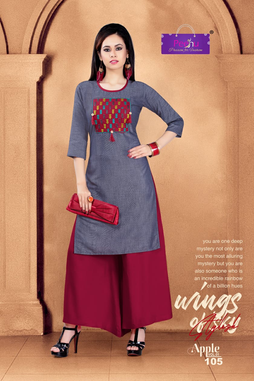 Apple By Peehu 101 To 106 Series Stylish Fancy Beautiful Colorful Casual Wear & Ethnic Wear Rayon Two Tone Printed Kurtis With Bottom At Wholesale Price