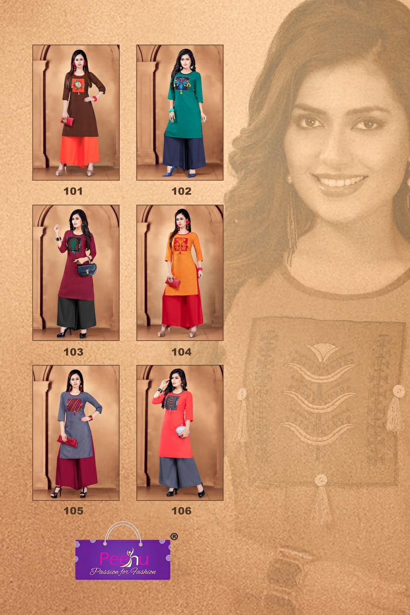 Apple By Peehu 101 To 106 Series Stylish Fancy Beautiful Colorful Casual Wear & Ethnic Wear Rayon Two Tone Printed Kurtis With Bottom At Wholesale Price