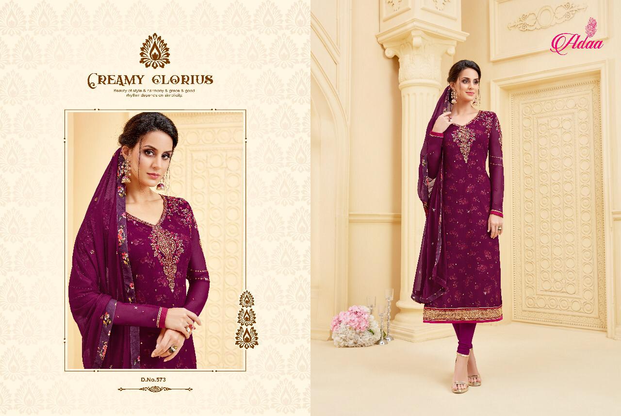 Apsara Vol-4 By Adaa 571 To 577 Series Designer Suits Collection Beautiful Stylish Fancy Colorful Party Wear & Occasional Wear Georgette Dresses At Wholesale Price
