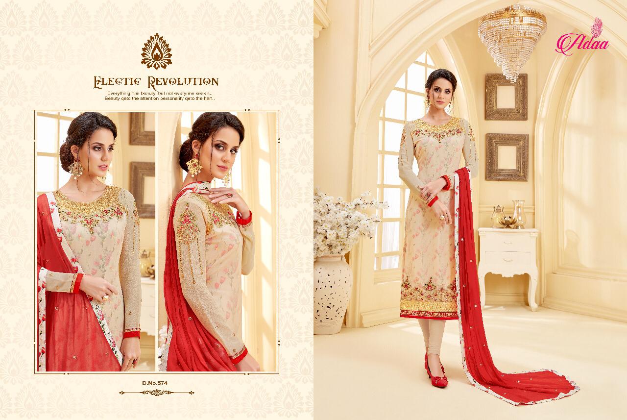 Apsara Vol-4 By Adaa 571 To 577 Series Designer Suits Collection Beautiful Stylish Fancy Colorful Party Wear & Occasional Wear Georgette Dresses At Wholesale Price