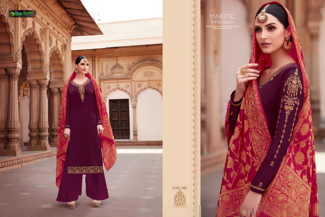 Apsara Vol-5 By Shree Shalika 581 To 587 Series Designer Festive Suits Collection Beautiful Stylish Fancy Colorful Party Wear & Occasional Wear Sartin Georgette With Embroidery Dresses At Wholesale Price