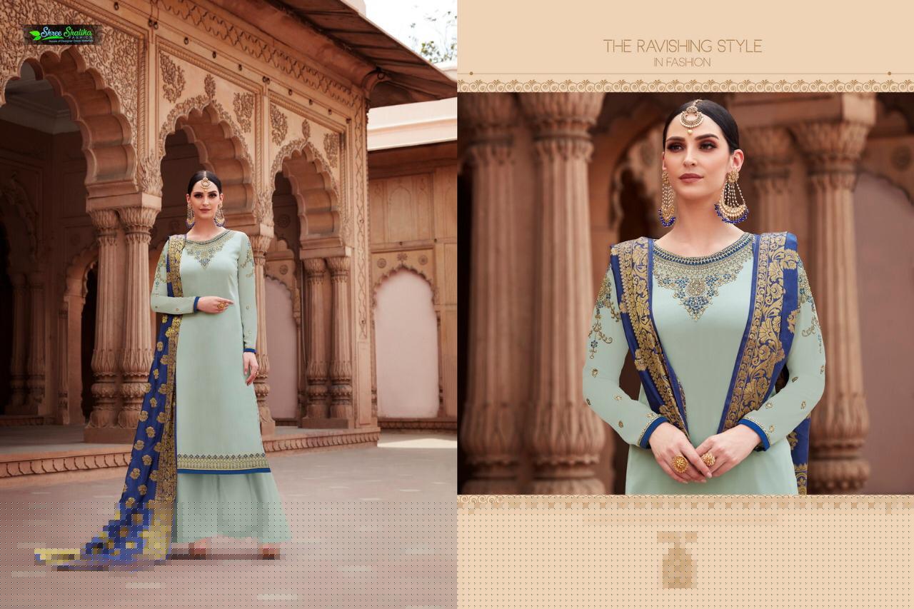 Apsara Vol-5 By Shree Shalika 581 To 587 Series Designer Festive Suits Collection Beautiful Stylish Fancy Colorful Party Wear & Occasional Wear Sartin Georgette With Embroidery Dresses At Wholesale Price