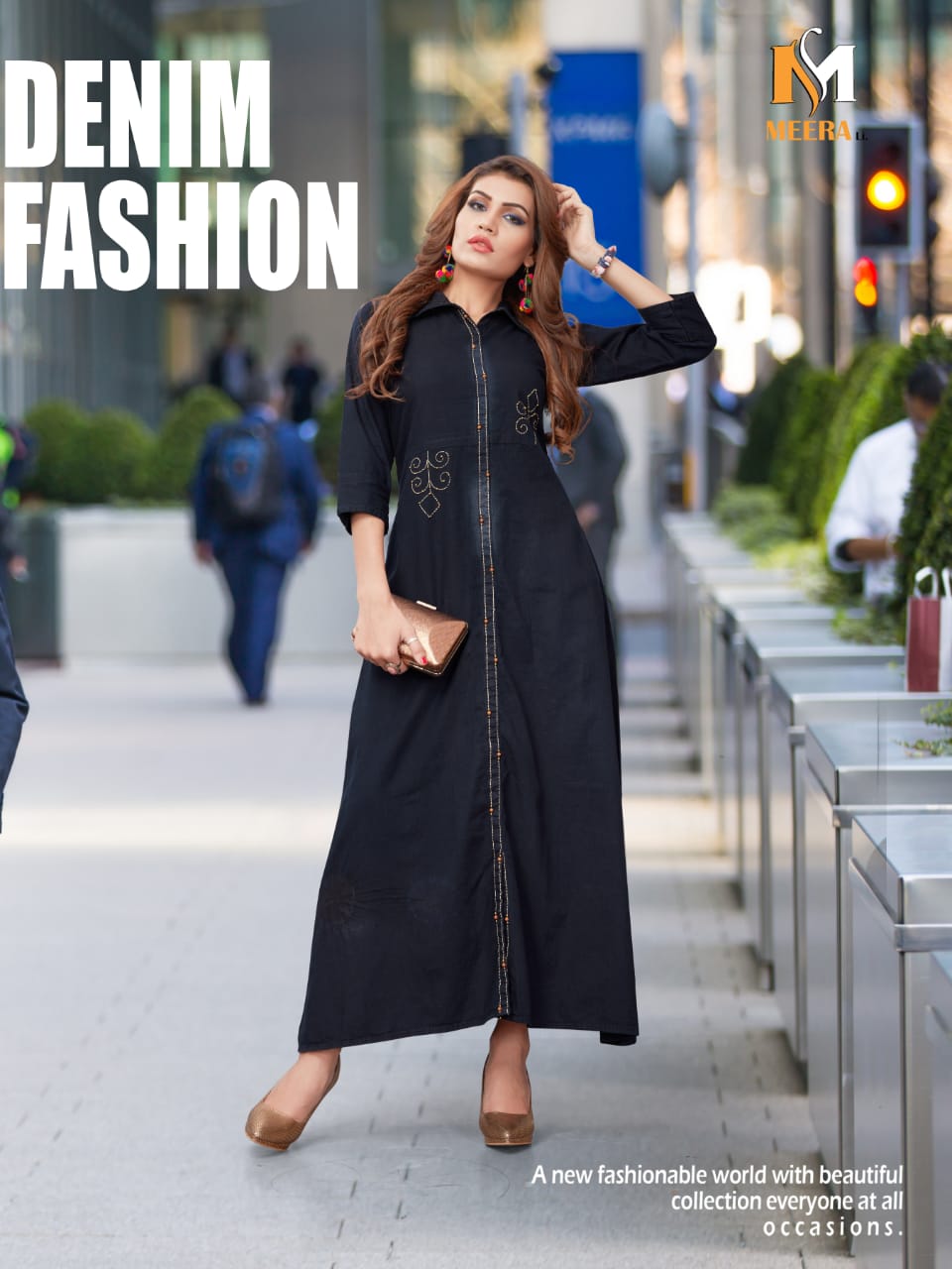 Apsara Vol-1 By Meerali 1001 To 1006 Series Beautiful Stylish Colorful Fancy Party Wear & Ethnic Wear & Ready To Wear Heavy Denim Embroidered Kurtis At Wholesale Price