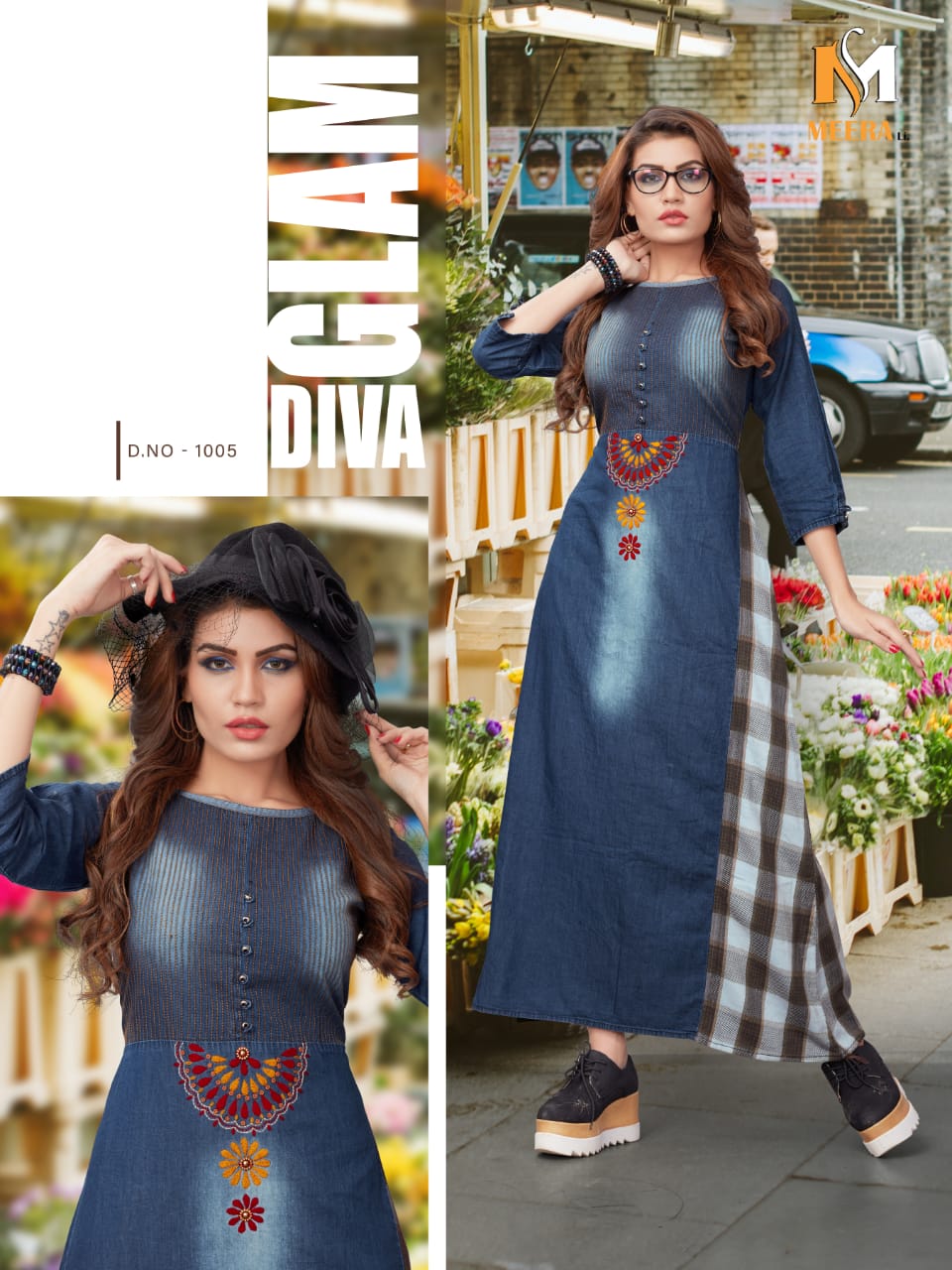 Apsara Vol-1 By Meerali 1001 To 1006 Series Beautiful Stylish Colorful Fancy Party Wear & Ethnic Wear & Ready To Wear Heavy Denim Embroidered Kurtis At Wholesale Price