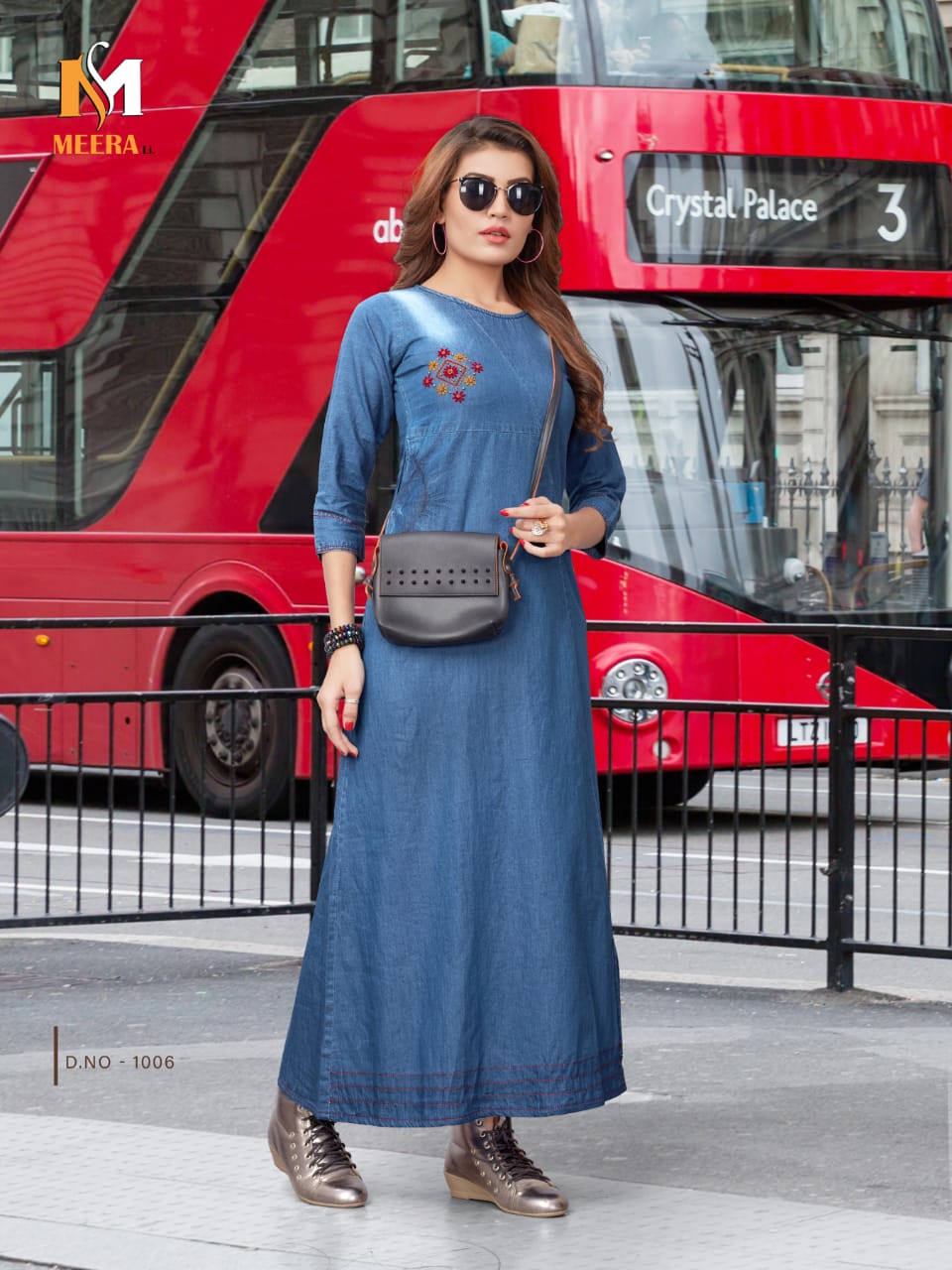 Apsara Vol-1 By Meerali 1001 To 1006 Series Beautiful Stylish Colorful Fancy Party Wear & Ethnic Wear & Ready To Wear Heavy Denim Embroidered Kurtis At Wholesale Price