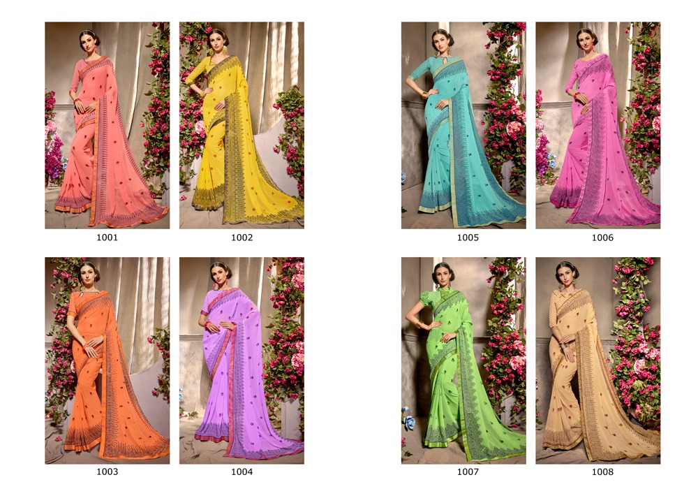 Ardhangini By Pikasho 1001 To 1008 Series Indian Traditional Wear Collection Beautiful Stylish Fancy Colorful Party Wear & Occasional Wear Marble Georgette Embroidered Sarees At Wholesale Price