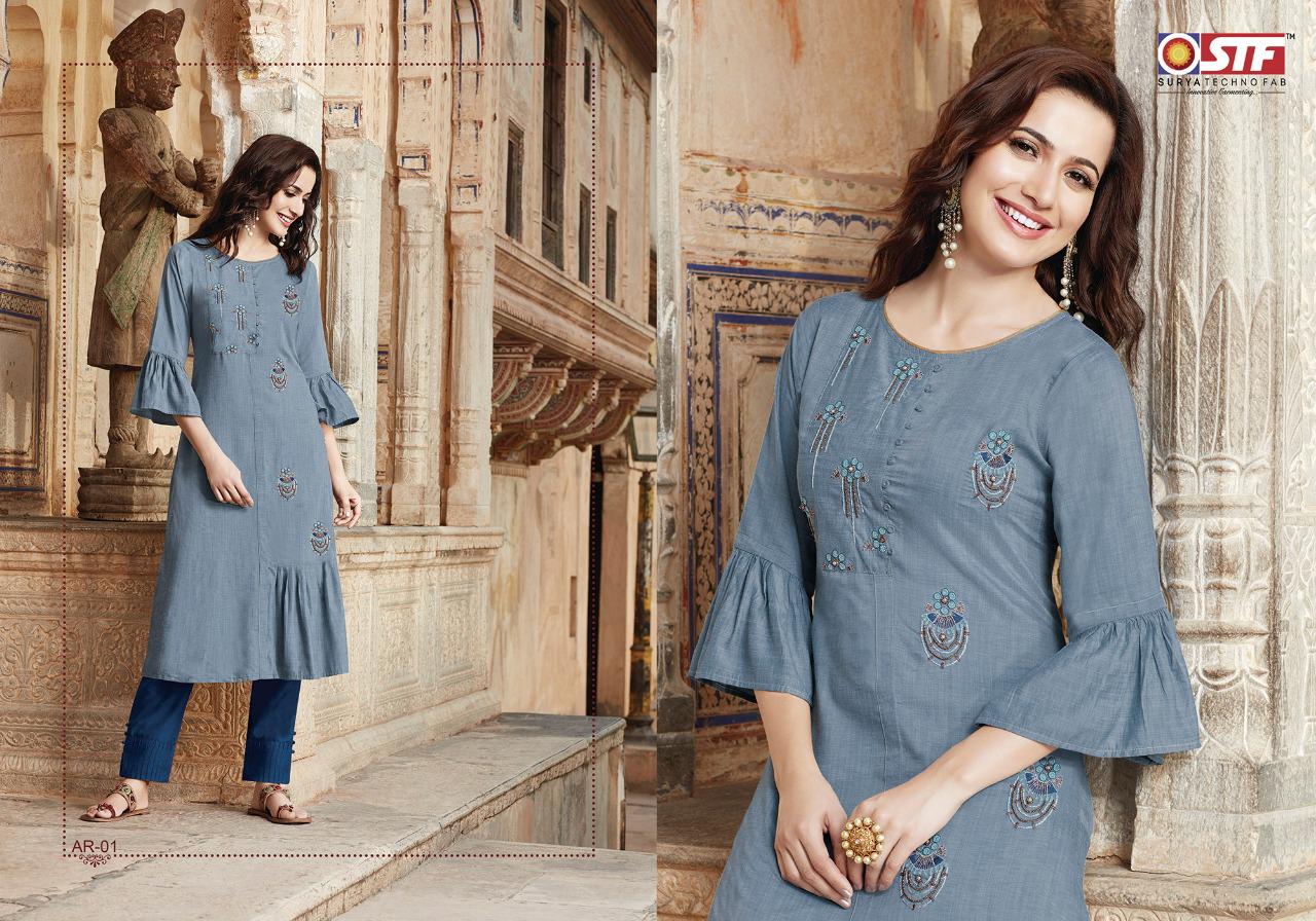 Arianna By Surya Techno Fab 01 To 06 Series Beautiful Stylish Fancy Colorful Casual Wear & Ethnic Wear & Ready To Wear Linen Melange Embroidered Kurtis At Wholesale Price