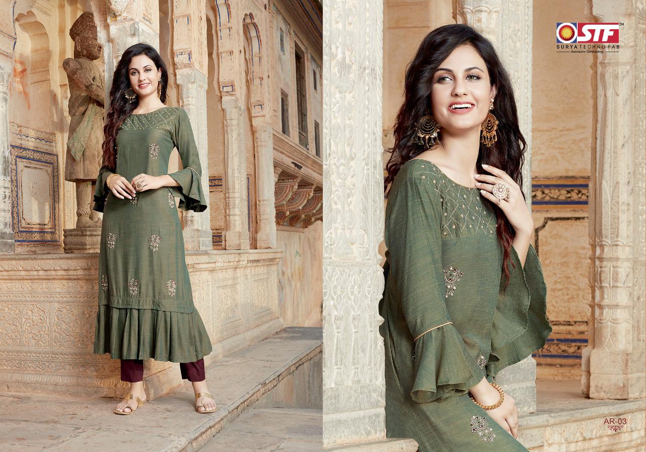 Arianna By Surya Techno Fab 01 To 06 Series Beautiful Stylish Fancy Colorful Casual Wear & Ethnic Wear & Ready To Wear Linen Melange Embroidered Kurtis At Wholesale Price