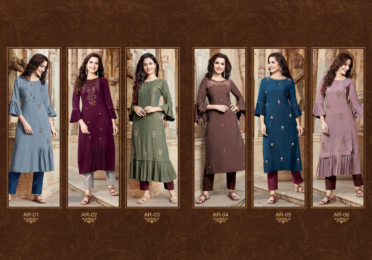 Arianna By Surya Techno Fab 01 To 06 Series Beautiful Stylish Fancy Colorful Casual Wear & Ethnic Wear & Ready To Wear Linen Melange Embroidered Kurtis At Wholesale Price