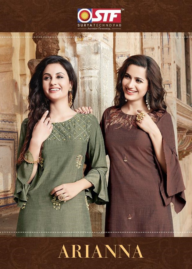 Arianna By Surya Techno Fab 01 To 06 Series Beautiful Stylish Fancy Colorful Casual Wear & Ethnic Wear & Ready To Wear Linen Melange Embroidered Kurtis At Wholesale Price