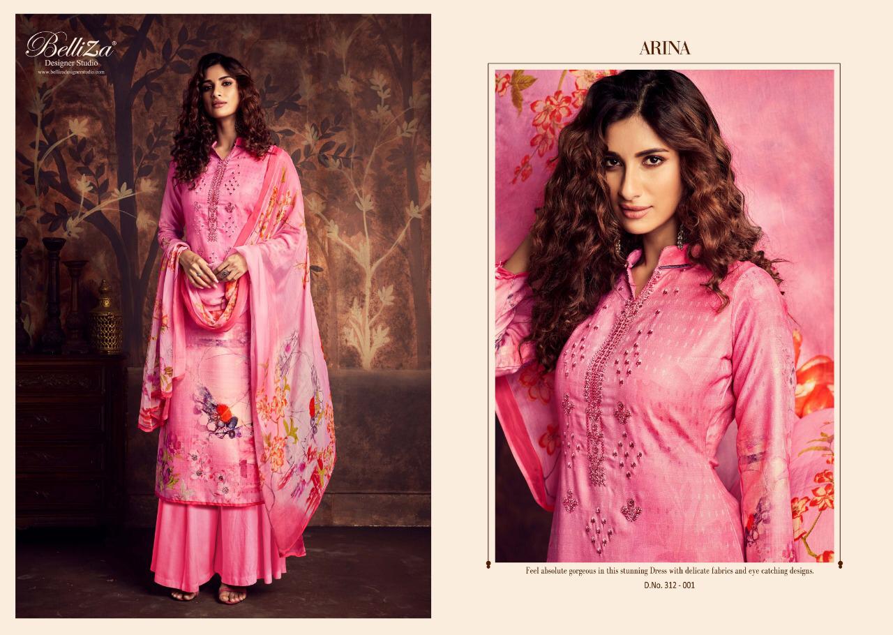 Arina By Belliza 312-001 To 312-010 Series Beautiful Suits Collection Beautiful Stylish Fancy Colorful Casual Wear & Ethnic Wear Pure Pashmani Digital Print With Fancy Embroidery Dresses At Wholesale Price