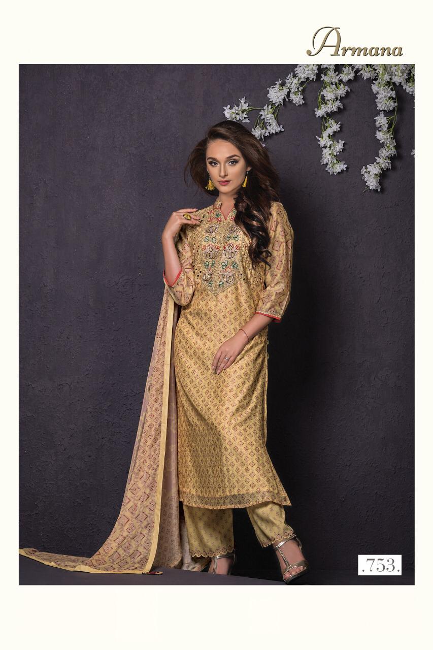 Armana By Sri 752 To 758 Series Beautiful Suits Stylish Fancy Colorful Party Wear & Occasional Wear Mono Chanderi With Aari Work Dresses At Wholesale Price