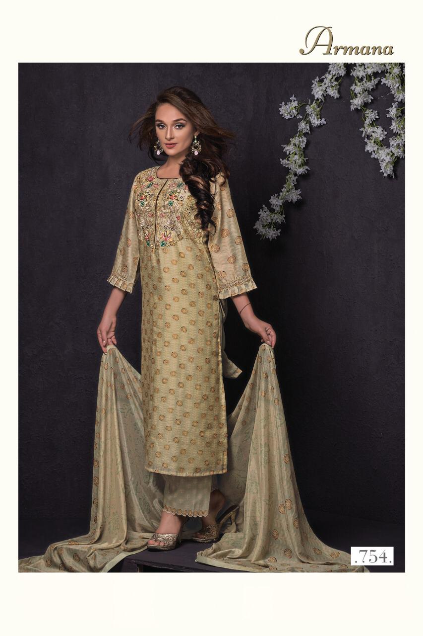 Armana By Sri 752 To 758 Series Beautiful Suits Stylish Fancy Colorful Party Wear & Occasional Wear Mono Chanderi With Aari Work Dresses At Wholesale Price