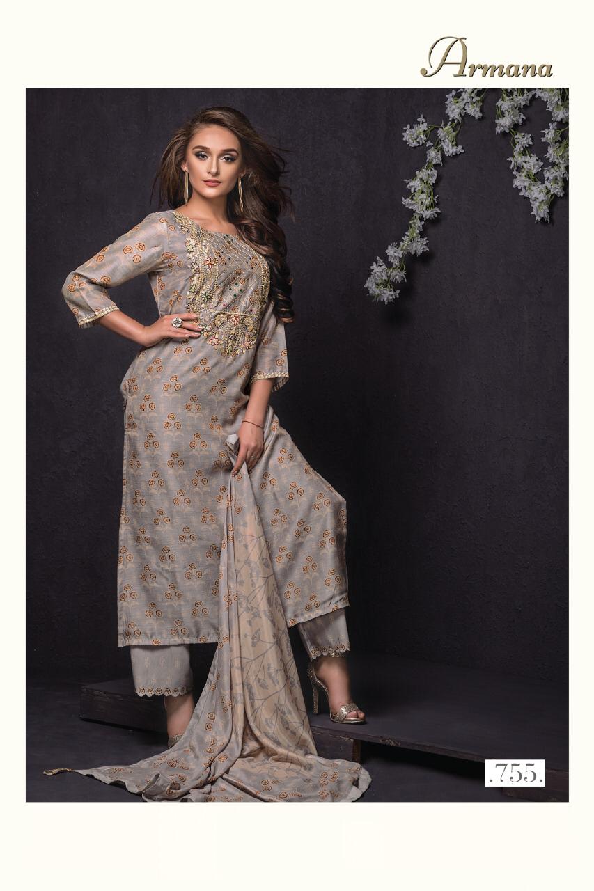 Armana By Sri 752 To 758 Series Beautiful Suits Stylish Fancy Colorful Party Wear & Occasional Wear Mono Chanderi With Aari Work Dresses At Wholesale Price