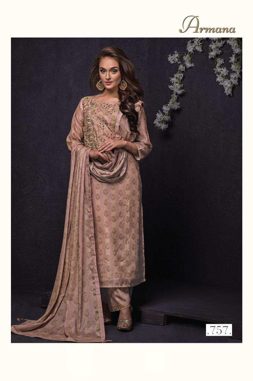 Armana By Sri 752 To 758 Series Beautiful Suits Stylish Fancy Colorful Party Wear & Occasional Wear Mono Chanderi With Aari Work Dresses At Wholesale Price