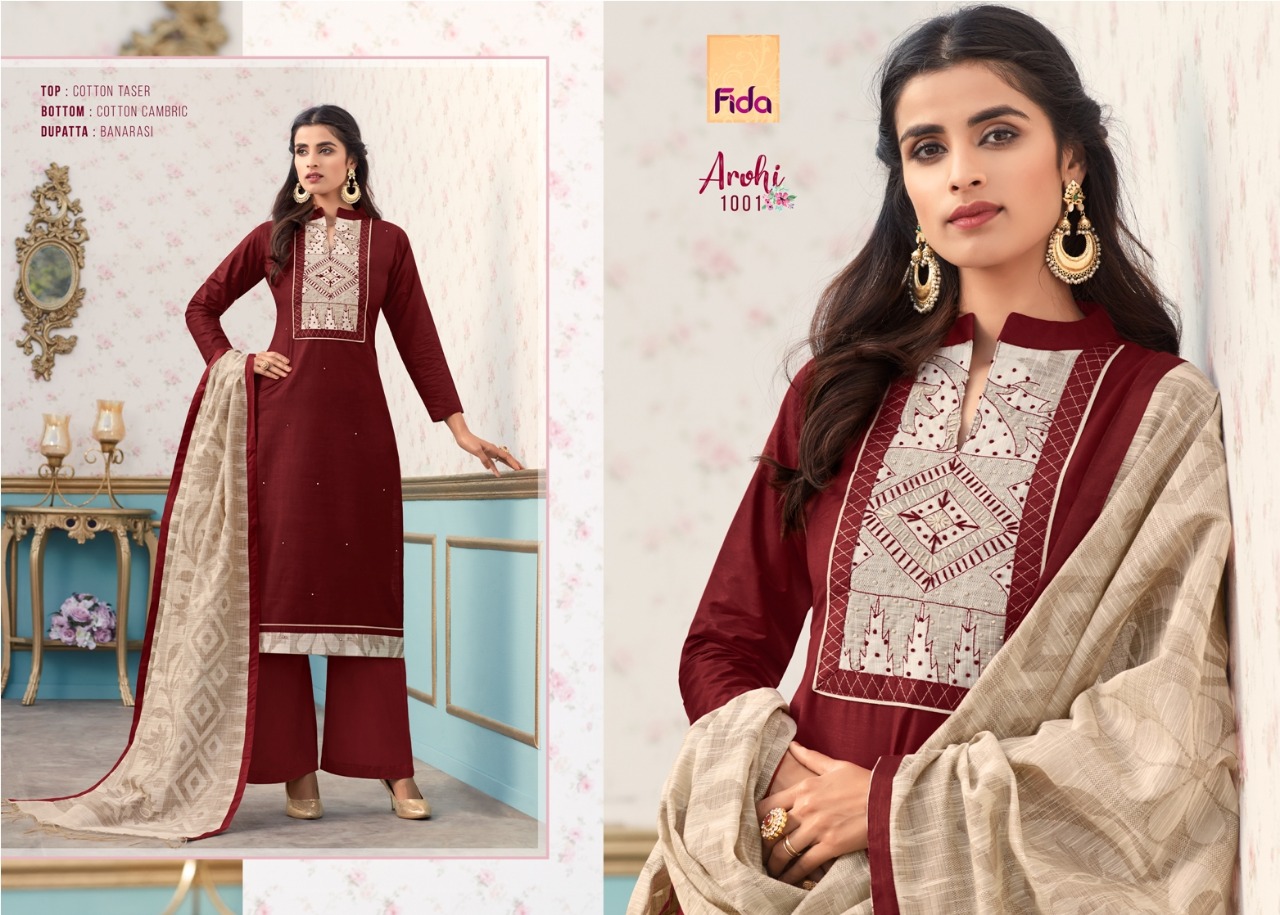 Arohi By Fida 1001 To 1006 Series Designer Suits Beautiful Stylish Fancy Colorful Party Wear & Ethnic Wear Cotton Taser Printed Dresses At Wholesale Price