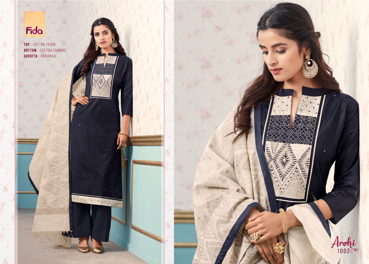 Arohi By Fida 1001 To 1006 Series Designer Suits Beautiful Stylish Fancy Colorful Party Wear & Ethnic Wear Cotton Taser Printed Dresses At Wholesale Price