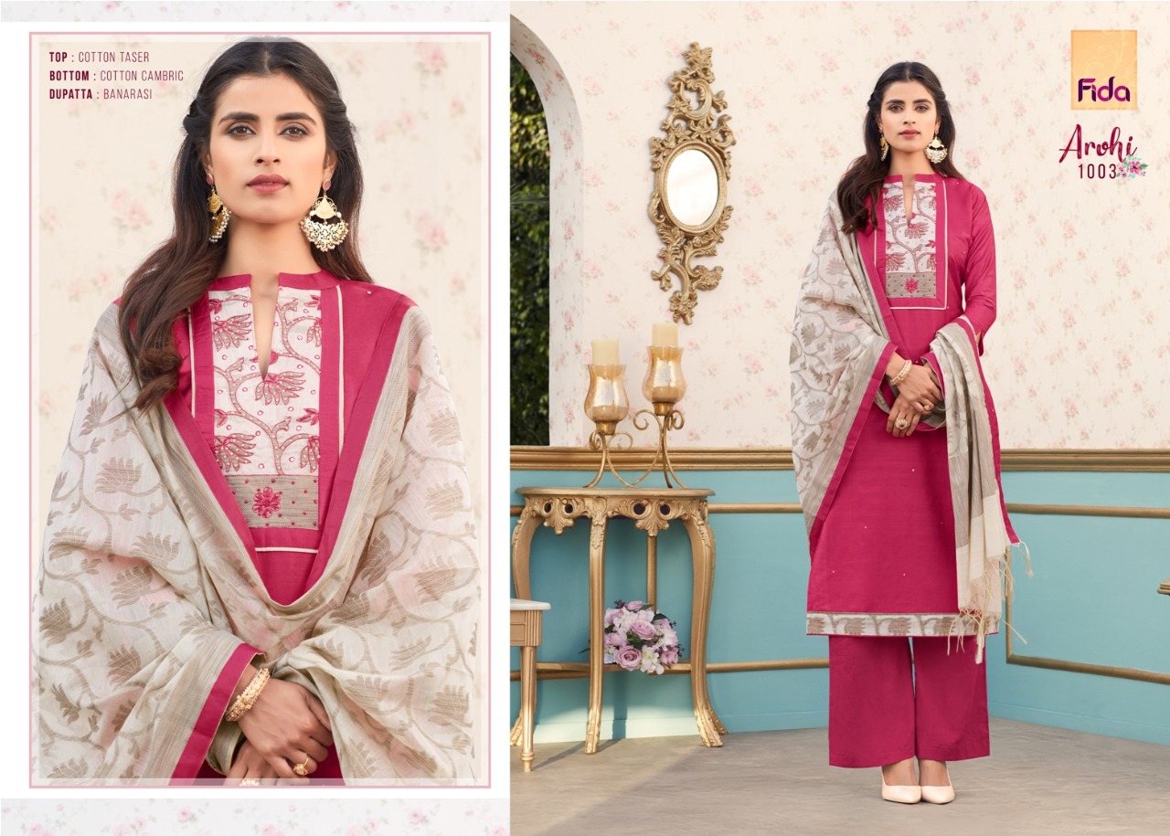 Arohi By Fida 1001 To 1006 Series Designer Suits Beautiful Stylish Fancy Colorful Party Wear & Ethnic Wear Cotton Taser Printed Dresses At Wholesale Price