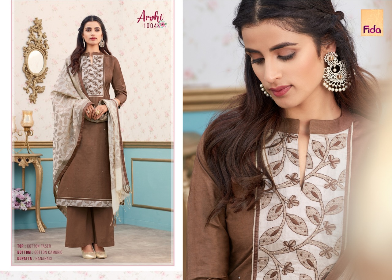 Arohi By Fida 1001 To 1006 Series Designer Suits Beautiful Stylish Fancy Colorful Party Wear & Ethnic Wear Cotton Taser Printed Dresses At Wholesale Price