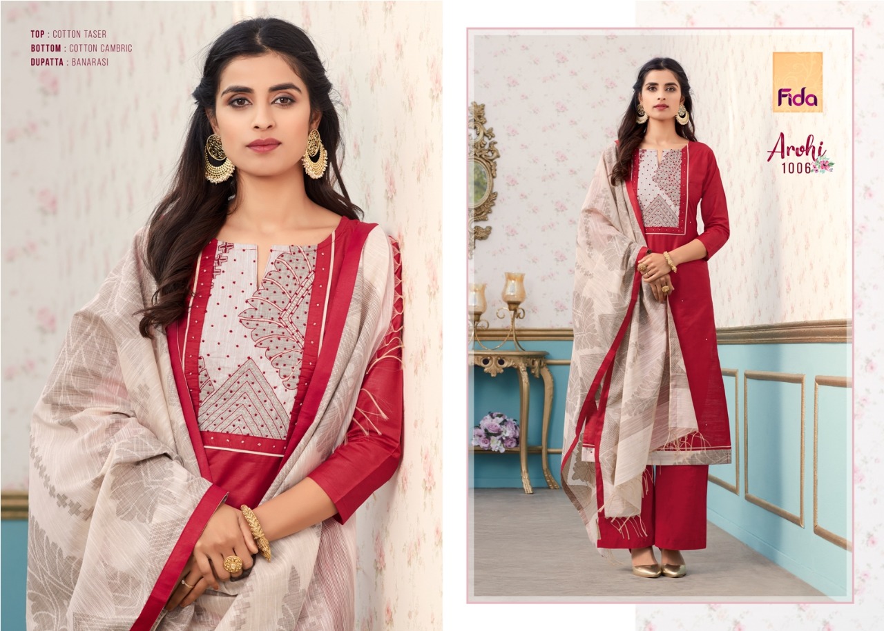 Arohi By Fida 1001 To 1006 Series Designer Suits Beautiful Stylish Fancy Colorful Party Wear & Ethnic Wear Cotton Taser Printed Dresses At Wholesale Price