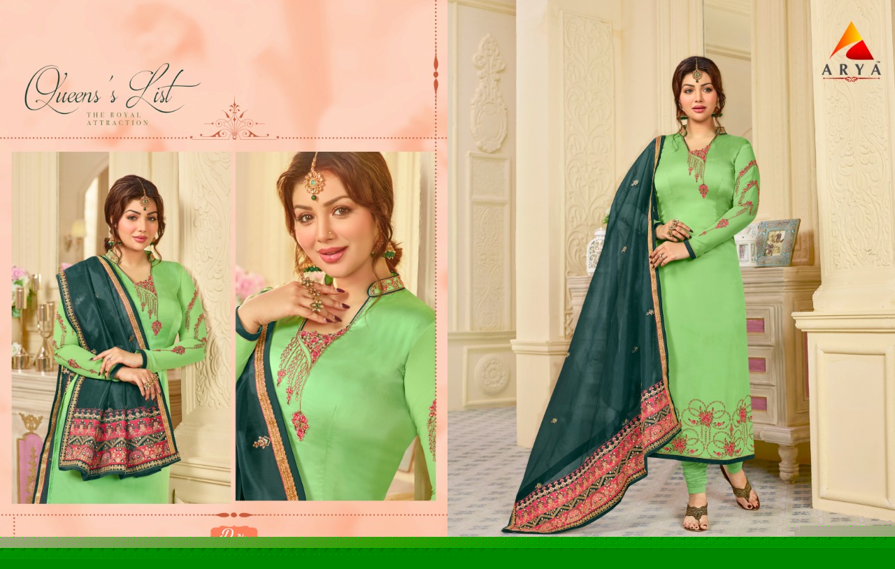 Arya Vol-1 By Arya 1101 To 1108 Series Beautiful Suits Collection Stylish Fancy Colorful Casual Wear & Ethnic Wear Satin Georgette Embroidered Dresses At Wholesale Price