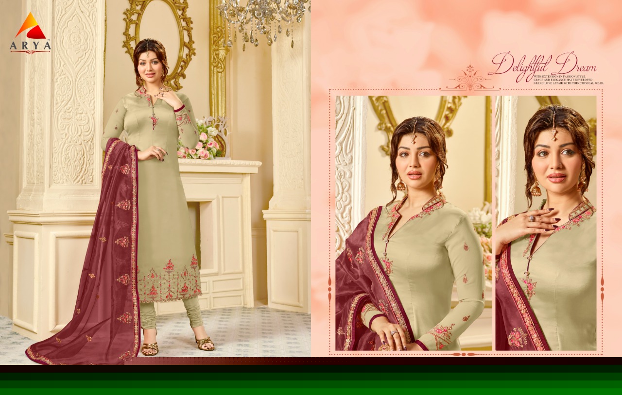 Arya Vol-1 By Arya 1101 To 1108 Series Beautiful Suits Collection Stylish Fancy Colorful Casual Wear & Ethnic Wear Satin Georgette Embroidered Dresses At Wholesale Price