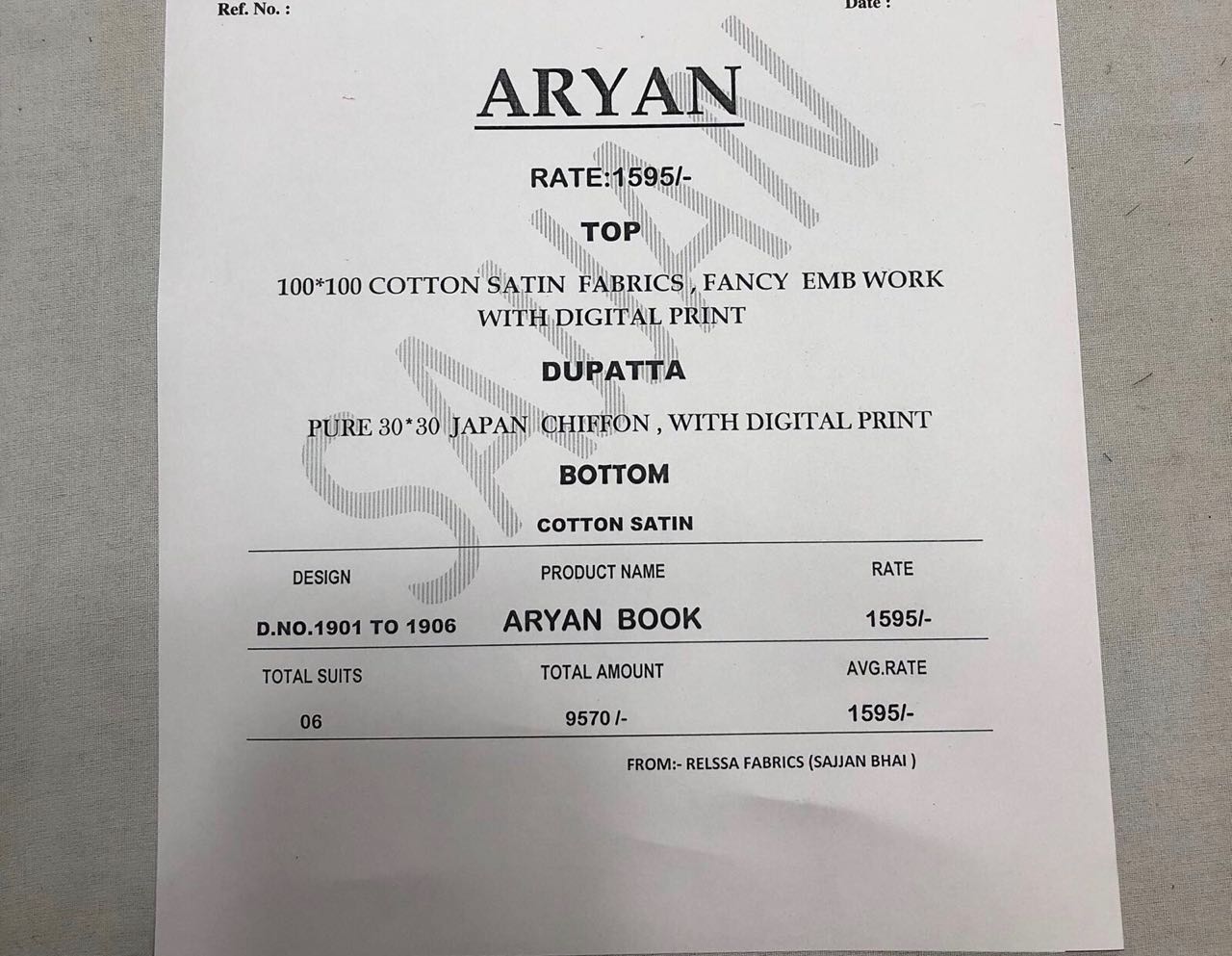 Aryan By Relssa Fabrics 1901 To 1906 Series Designer Pakistani Suits Colorful Stylish Fancy Beautiful Party Wear & Ethnic Wear Cotton Satin Dresses At Wholesale Price