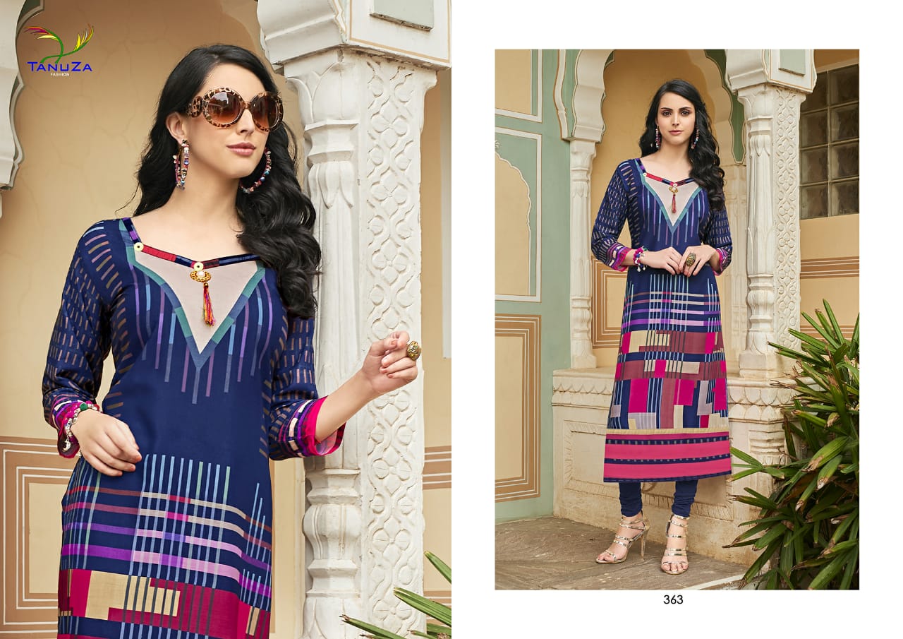 Asima By Tanuza Fashion 353 To 365 Series Stylish Fancy Beautiful Colorful Casual Wear & Ethnic Wear Poly Rayon Print Kurtis At Wholesale Price
