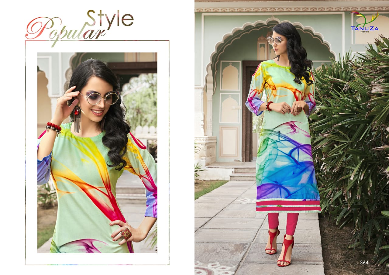 Asima By Tanuza Fashion 353 To 365 Series Stylish Fancy Beautiful Colorful Casual Wear & Ethnic Wear Poly Rayon Print Kurtis At Wholesale Price