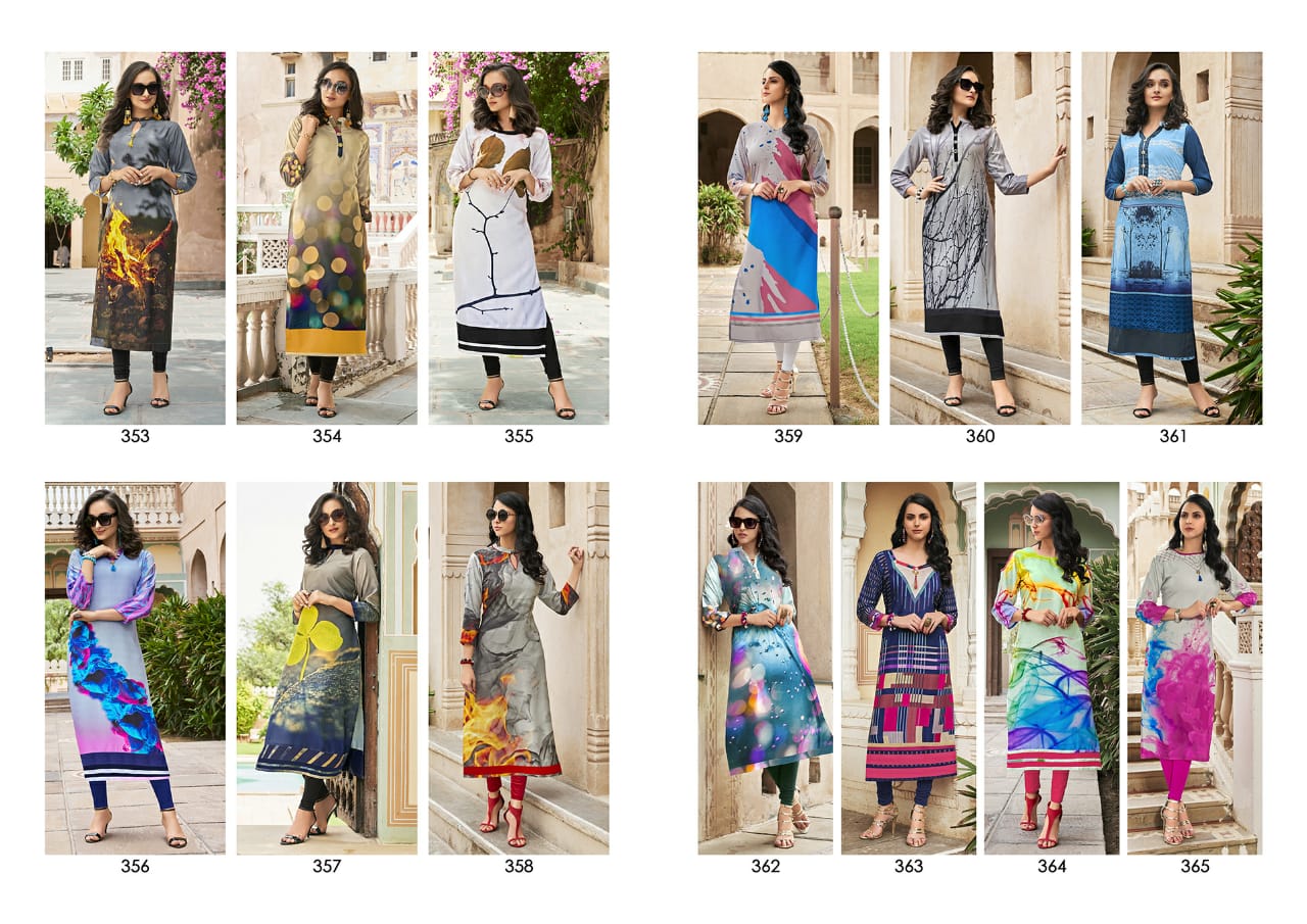 Asima By Tanuza Fashion 353 To 365 Series Stylish Fancy Beautiful Colorful Casual Wear & Ethnic Wear Poly Rayon Print Kurtis At Wholesale Price