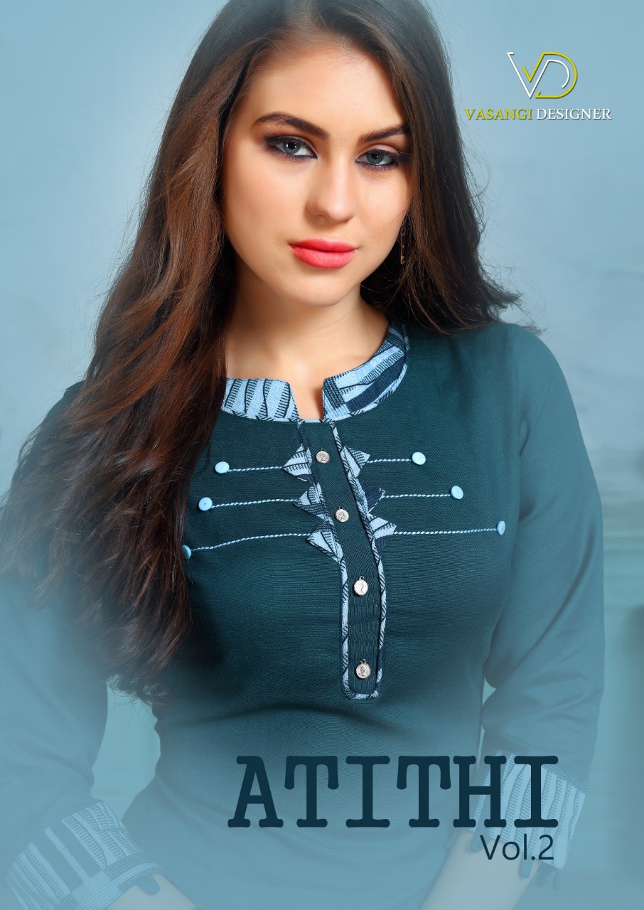 Atithi Vol-2 By Vasangi Designer 9001 To 9005 Series Beautiful Colorful Stylish Fancy Casual Wear & Ethnic Wear & Ready To Wear Rayon Printed Kurtis At Wholesale Price