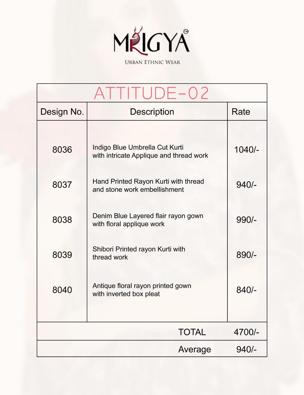 Attitude Vol-2 By Mrigya 8036 To 8040 Series Beautiful Colorful Stylish Fancy Casual Wear & Ethnic Wear & Ready To Wear Rayon Kurtis At Wholesale Price