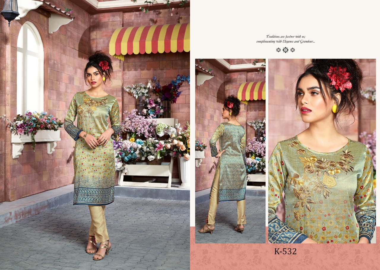 Aura Vol-2 By Eternal 523 To 533 Series Beautiful Stylish Fancy Colorful Casual Wear & Ethnic Wear & Ready To Wear Tusser Silk Kurtis At Wholesale Price