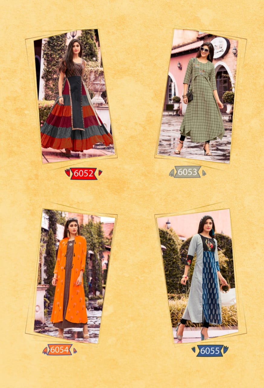 Aura By Geeta Tex 6052 To 6059 Series Beautiful Colorful Stylish Fancy Casual Wear & Ethnic Wear & Ready To Wear Rayon Kurtis At Wholesale Price