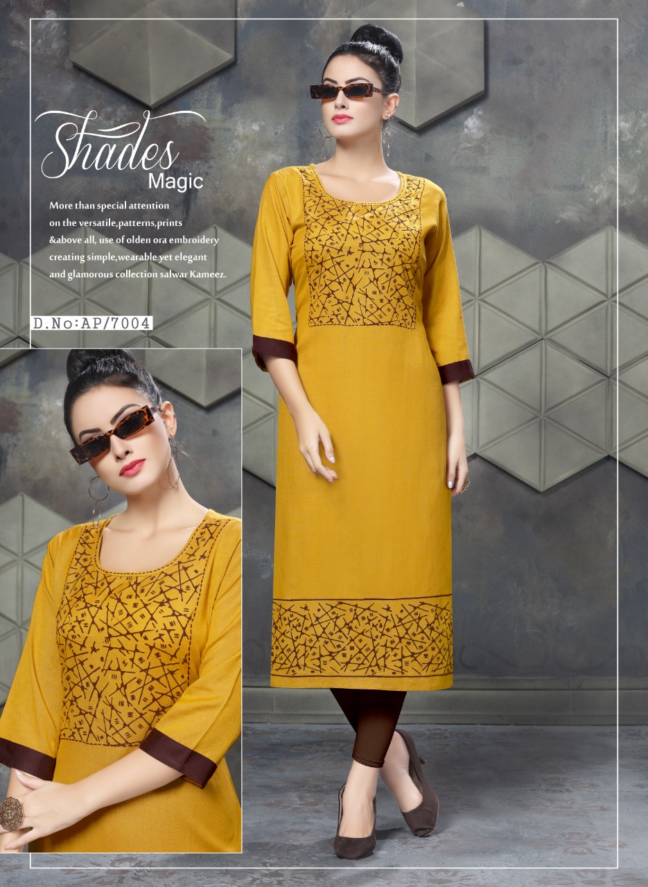 Aura Premium Vol-7 By Pranjal Creation 7001 To 7009 Series Beautiful Colorful Stylish Fancy Casual Wear & Ethnic Wear & Ready To Wear Heavy Rayon Flex Kurtis At Wholesale Price