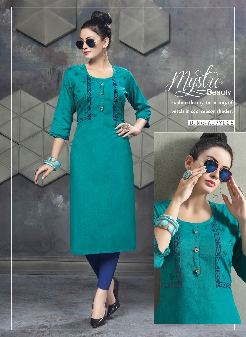 Aura Premium Vol-7 By Pranjal Creation 7001 To 7009 Series Beautiful Colorful Stylish Fancy Casual Wear & Ethnic Wear & Ready To Wear Heavy Rayon Flex Kurtis At Wholesale Price