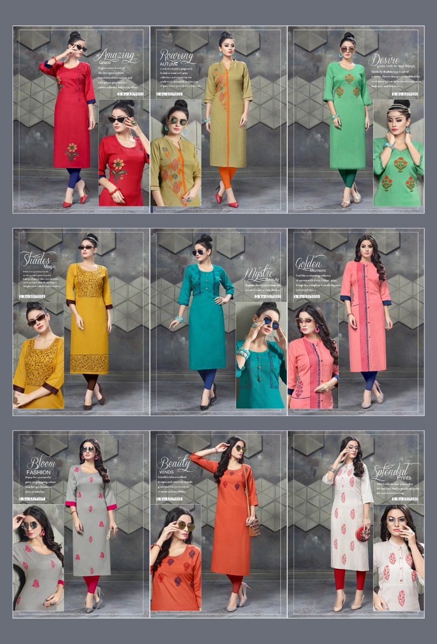 Aura Premium Vol-7 By Pranjal Creation 7001 To 7009 Series Beautiful Colorful Stylish Fancy Casual Wear & Ethnic Wear & Ready To Wear Heavy Rayon Flex Kurtis At Wholesale Price