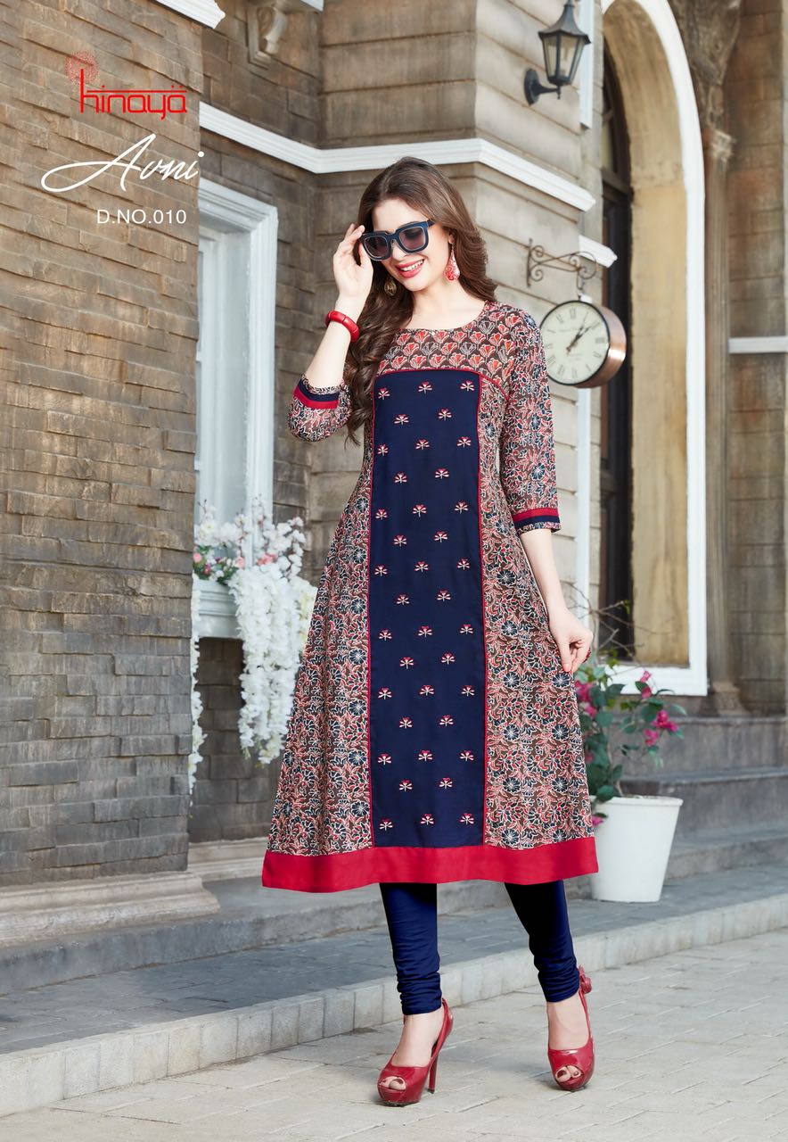 Avni By Kaamiri 001 To 011 Series Beautiful Stylish Fancy Colorful Casual Wear & Ethnic Wear Heavy Rayon Printed & Embroidered Kurtis At Wholesale Price