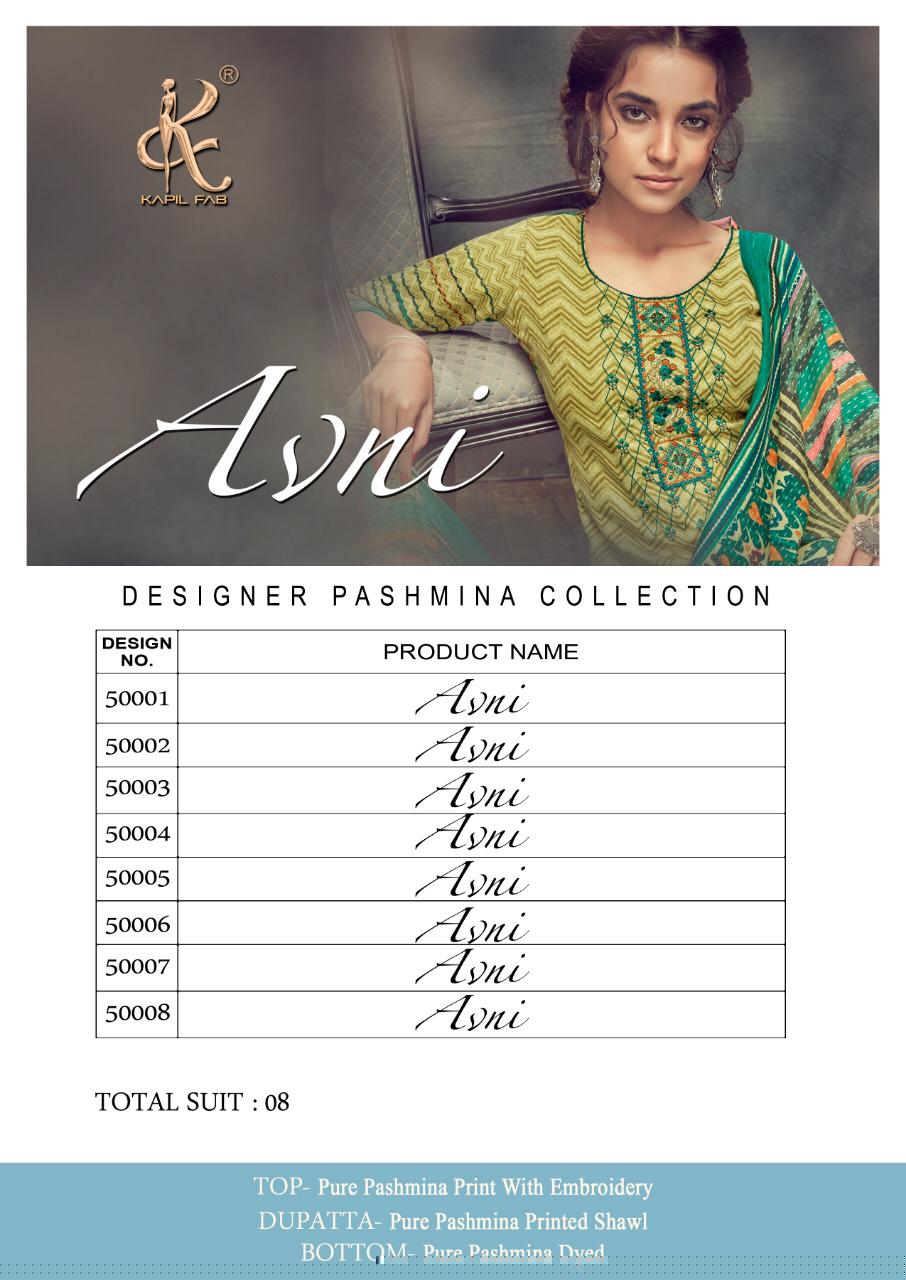 Avni By Kapil Fab 50001 To 50008 Series Beautiful Pashmina Suits Stylish Fancy Colorful Winter Wear & Ethnic Wear Pure Pashmina Embroidered Dresses At Wholesale Price