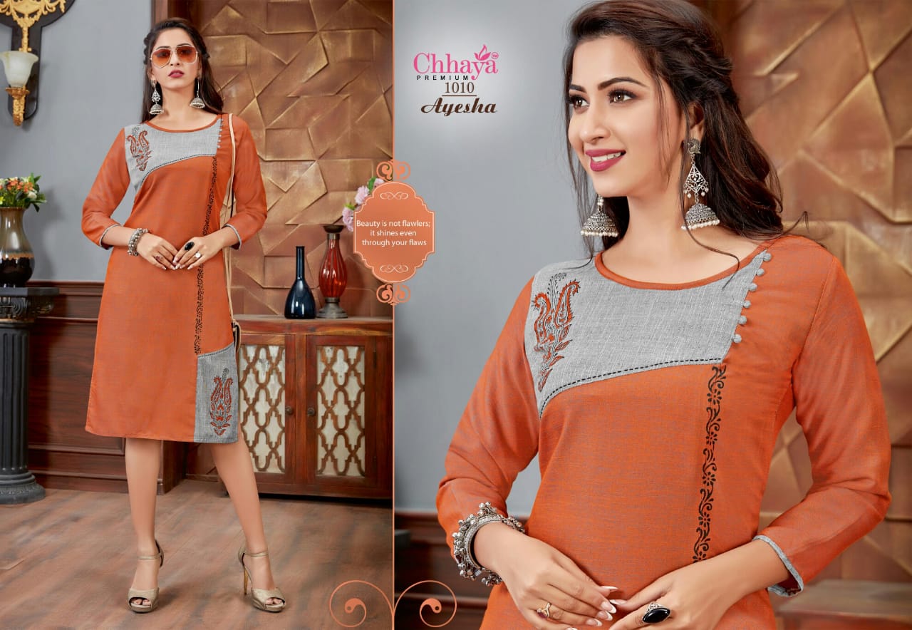 Ayesha By Chhaya 1001 To 1010 Series Beautiful Colorful Stylish Fancy Casual Wear & Ethnic Wear & Ready To Wear Magic Rayon Kurtis At Wholesale Price