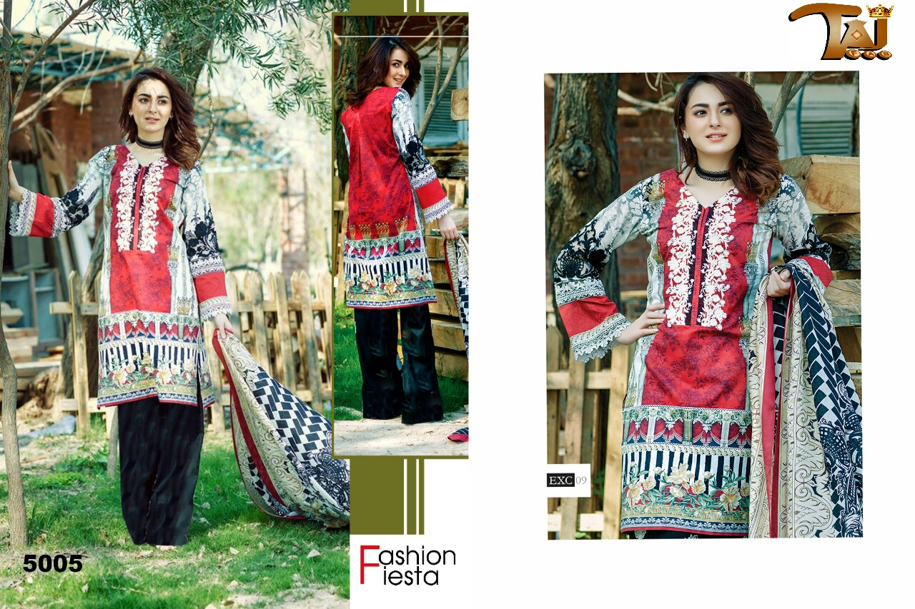 Ayesha Zohaib Vol-5 By Taj Fab 5001 To 5005 Series Pakistani Suits Beautiful Stylish Fancy Colorful Party Wear & Ethnic Wear Cotton Satin Embroidered Dresses At Wholesale Price