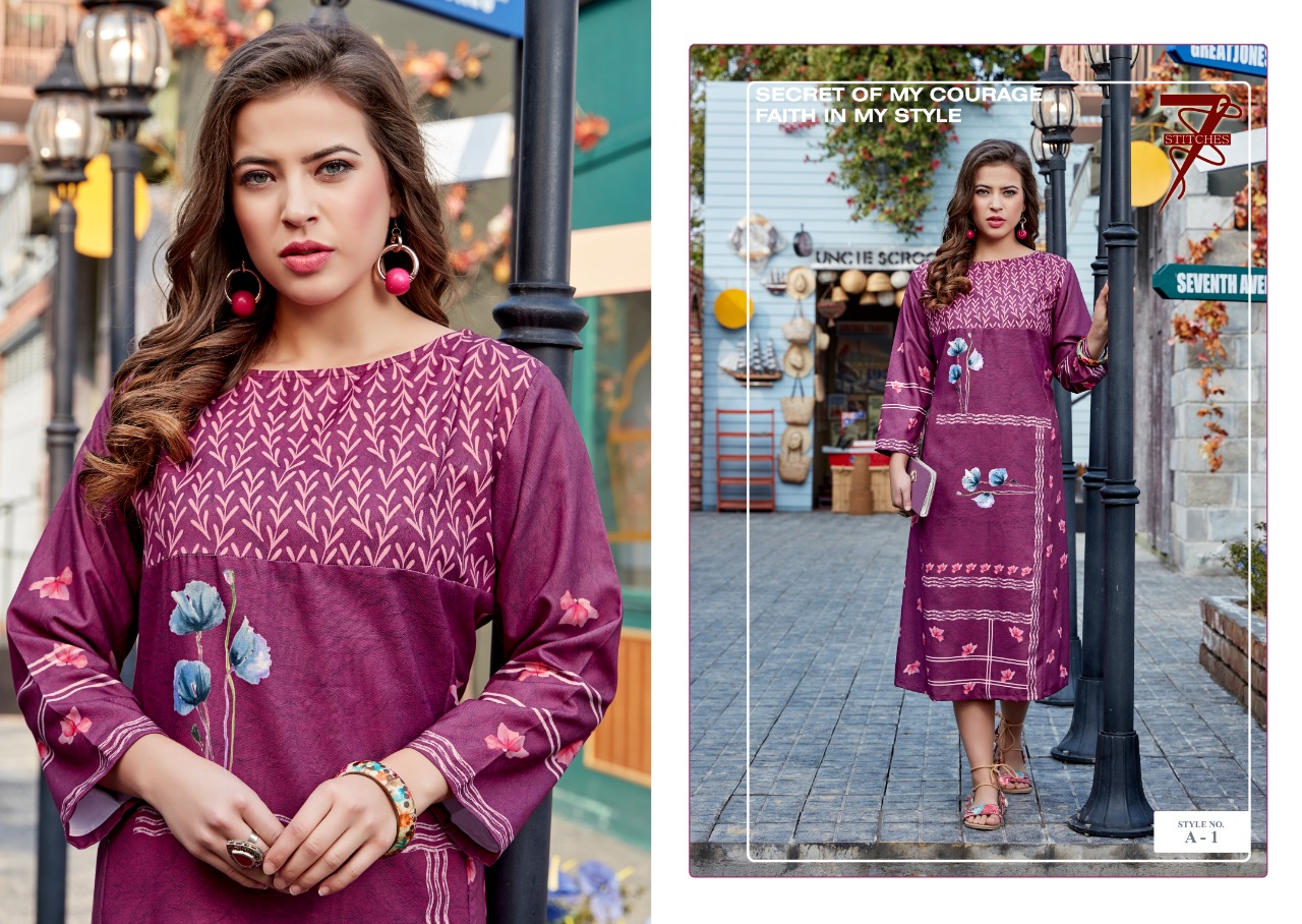 Azara By 7 Stitches 1 To 6 Series Beautiful Colorful Stylish Fancy Casual Wear & Ethnic Wear & Ready To Wear Pure Rayon Digital Printed Kurtis At Wholesale Price