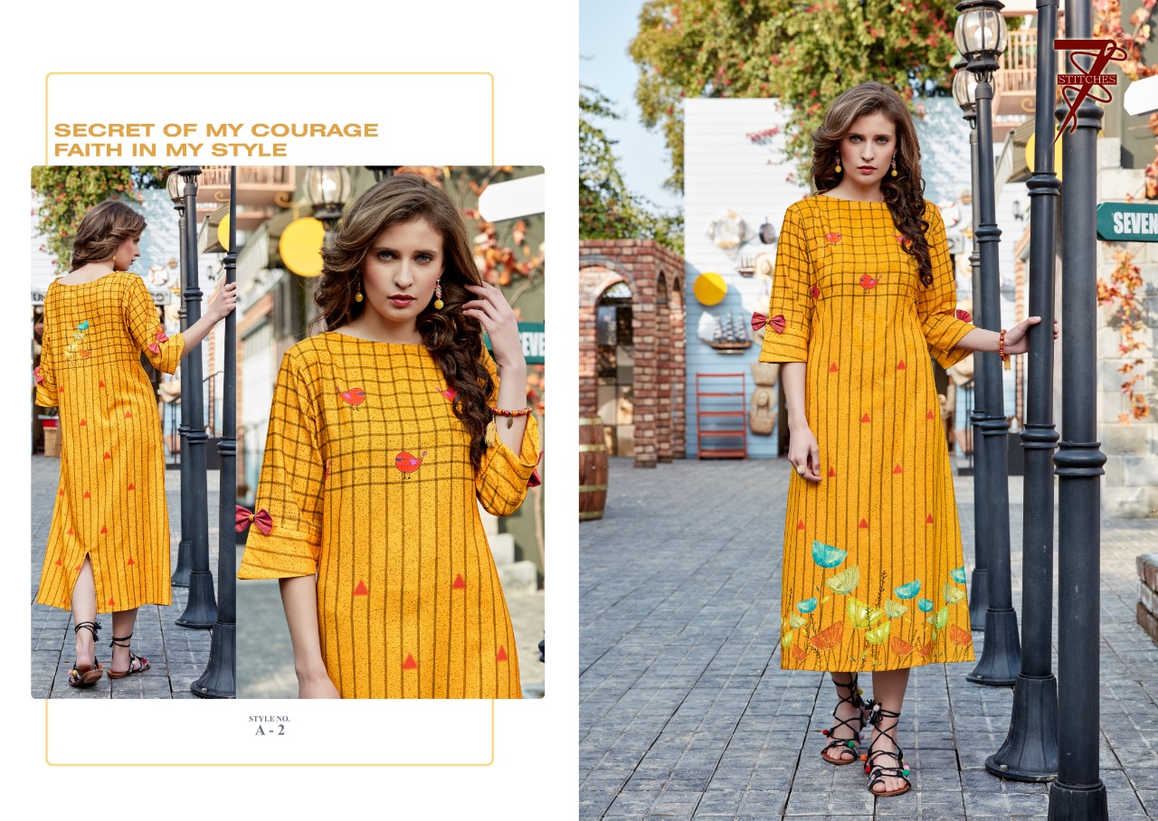 Azara By 7 Stitches 1 To 6 Series Beautiful Colorful Stylish Fancy Casual Wear & Ethnic Wear & Ready To Wear Pure Rayon Digital Printed Kurtis At Wholesale Price