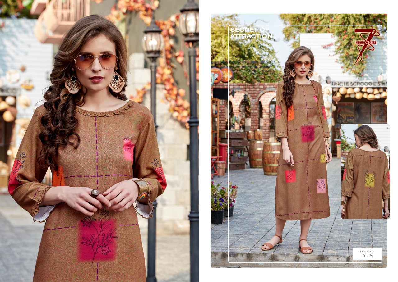 Azara By 7 Stitches 1 To 6 Series Beautiful Colorful Stylish Fancy Casual Wear & Ethnic Wear & Ready To Wear Pure Rayon Digital Printed Kurtis At Wholesale Price
