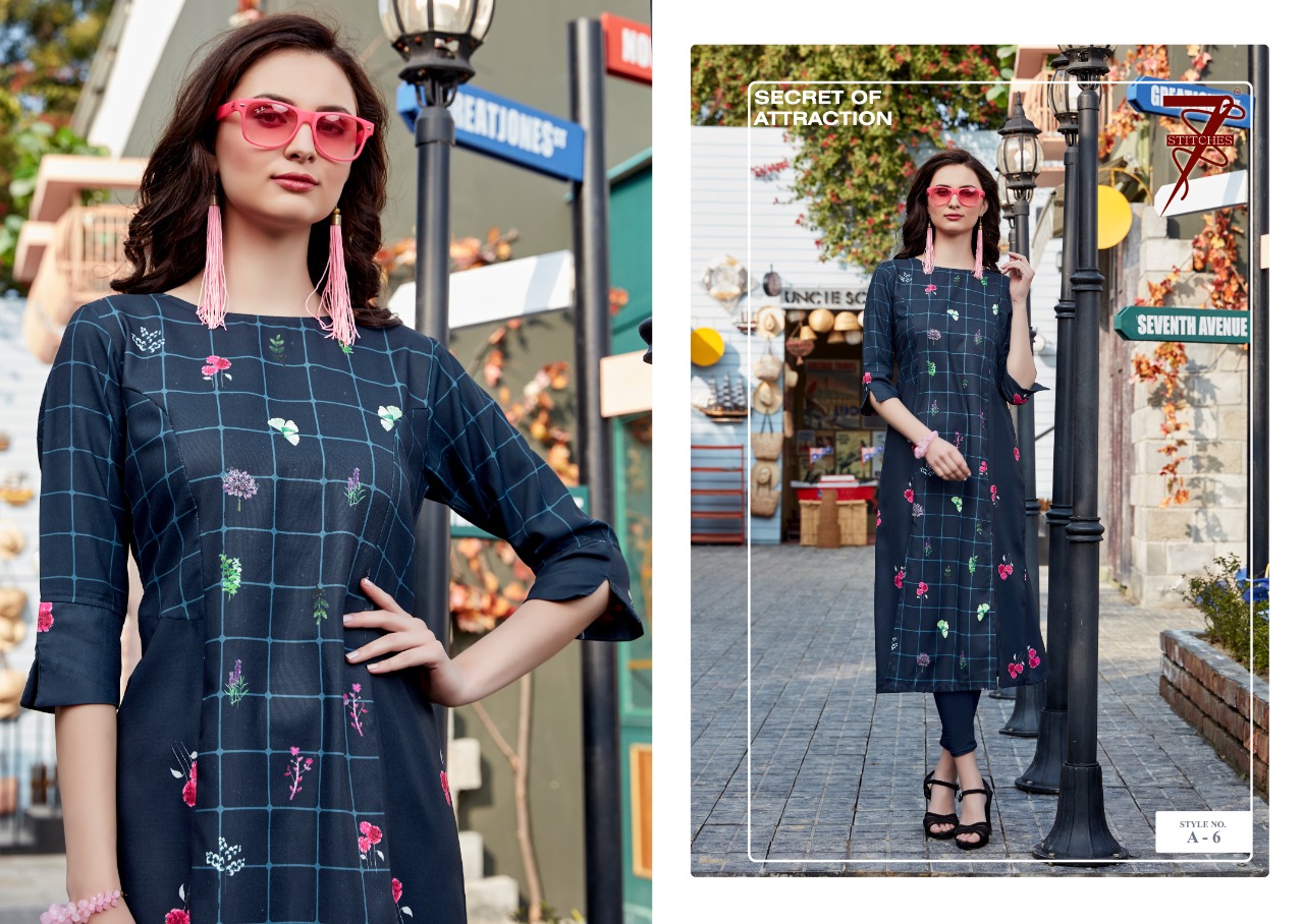 Azara By 7 Stitches 1 To 6 Series Beautiful Colorful Stylish Fancy Casual Wear & Ethnic Wear & Ready To Wear Pure Rayon Digital Printed Kurtis At Wholesale Price
